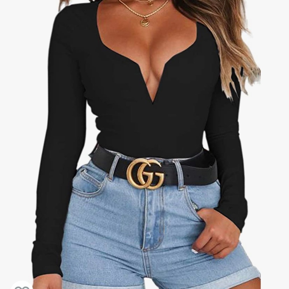 Sexy Deep V-Neck long sleeve low cut bodysuit 🖤